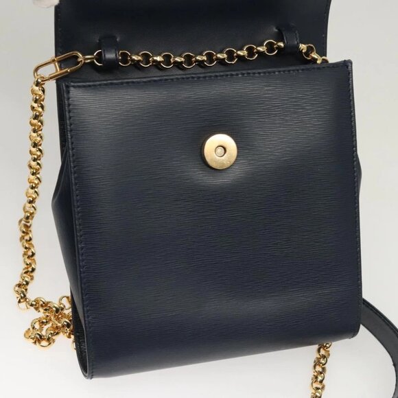 Chloe Chain Shoulder Bag Leather Navy Gold Auth 117976 - Picture 16 of 16